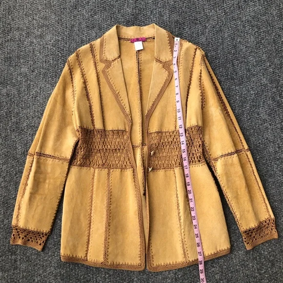 IDI by Mathew vintage leather suede patchwork crochet jacket size large - Picture 5 of 12